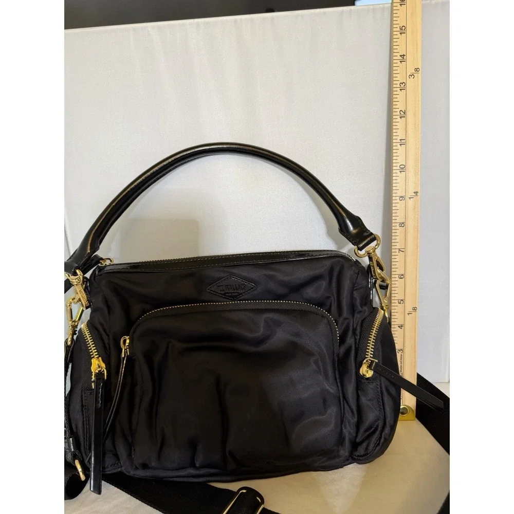 MZ Wallace Chelsea Crossbody Black Purse Bag travel ripstop nylon Gold
